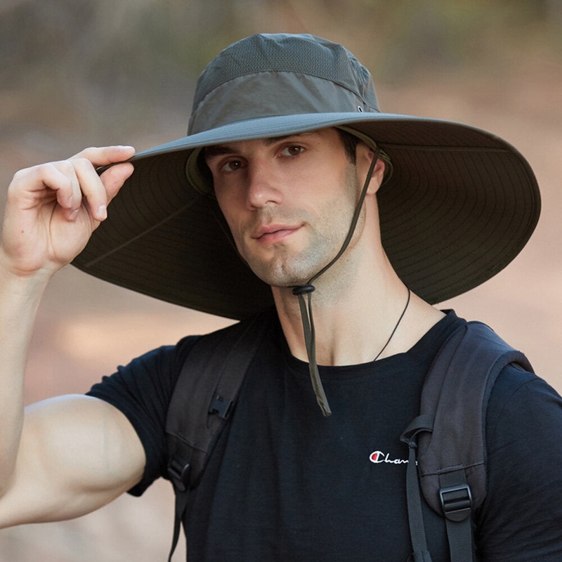 Mens Bucket Hat Waterproof Mesh Breathable Sunshade Cap Oversized Brim With String For Outdoor Fishing Hat Climbing