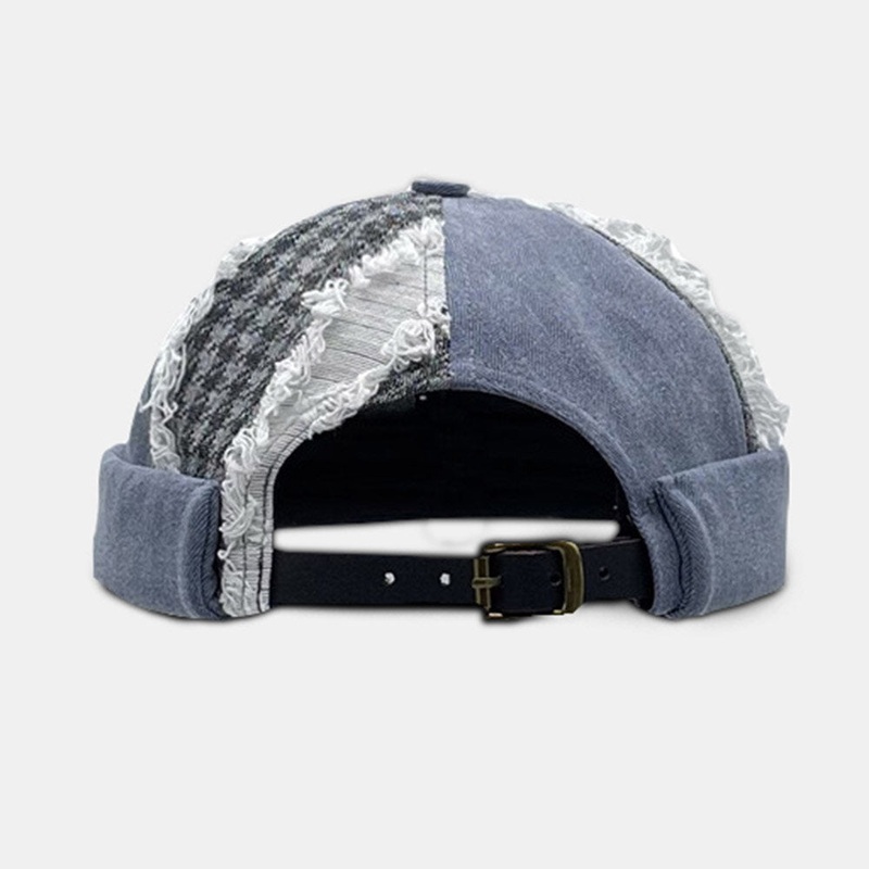 Unisex Color Matching Curled Tassel Hip-hop Brimless Beanie Landlord Cap Skull Cap