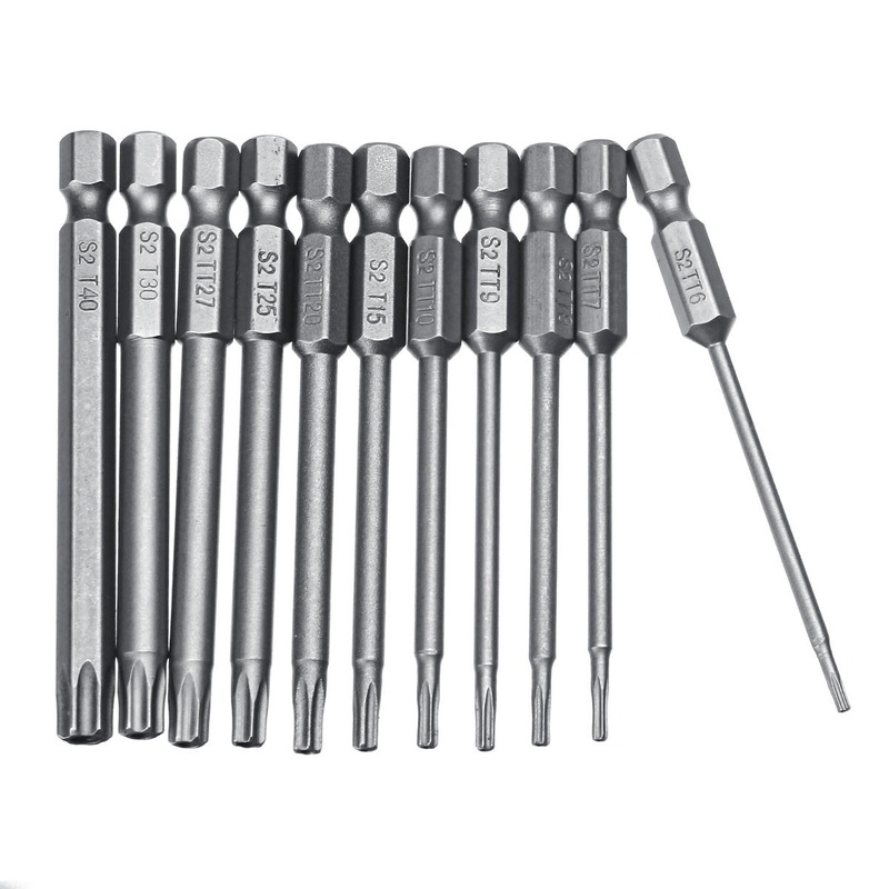 10pcs TT6-TT40 Torx Head Screwdriver Bit 75mm Hex Shank Power Drill Screwdriver Bits Set