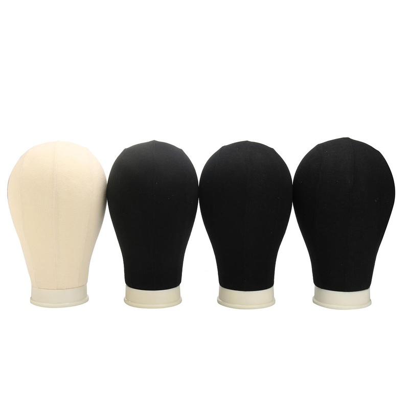 20-25” Canvas Block Head Set with Mount Hole Plate Mannequin Model Cap Wigs Jewelry Display Stand