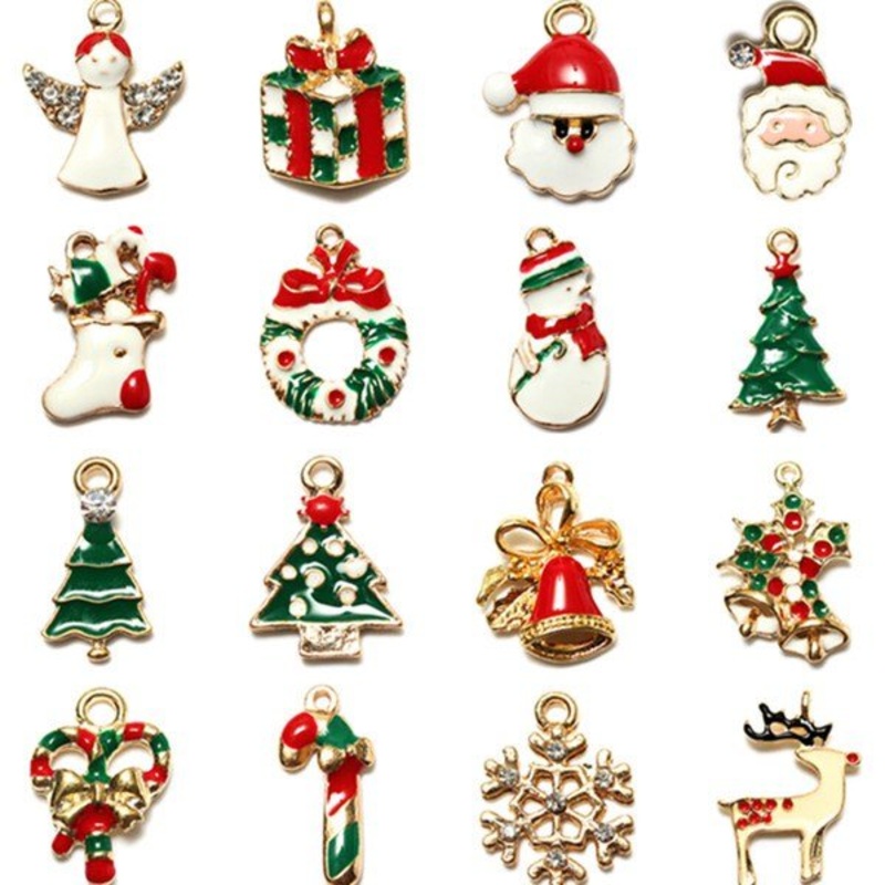 5Pcs Gold Plated Multi Patterns Christmas Charms Pendants DIY Jewelry