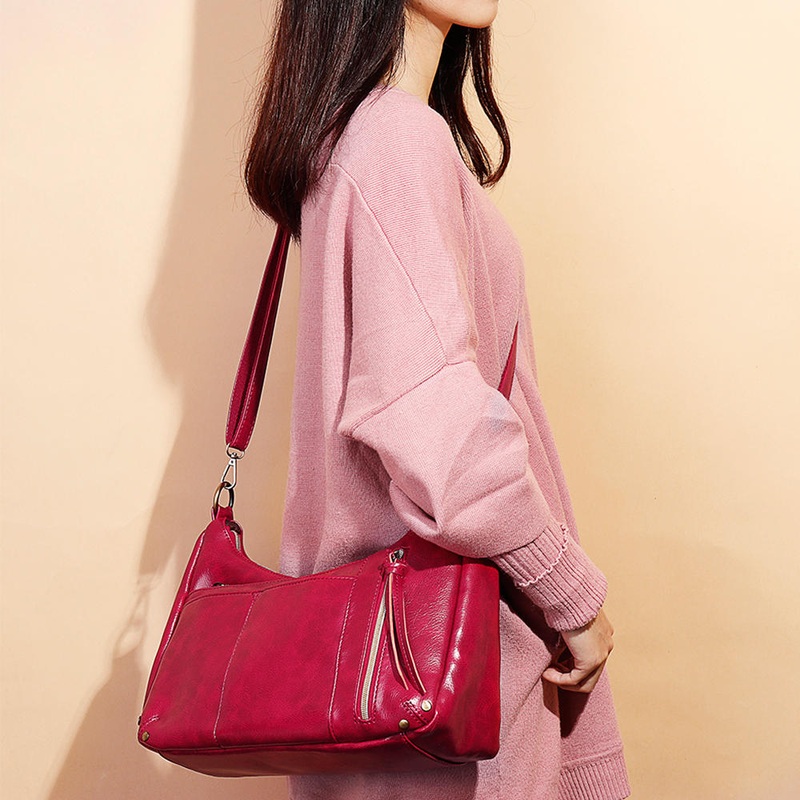 Brenice Women Multi-pockets Solid Wax Oil Skin Faux Leather Shoulder Bag Crossbody Bag