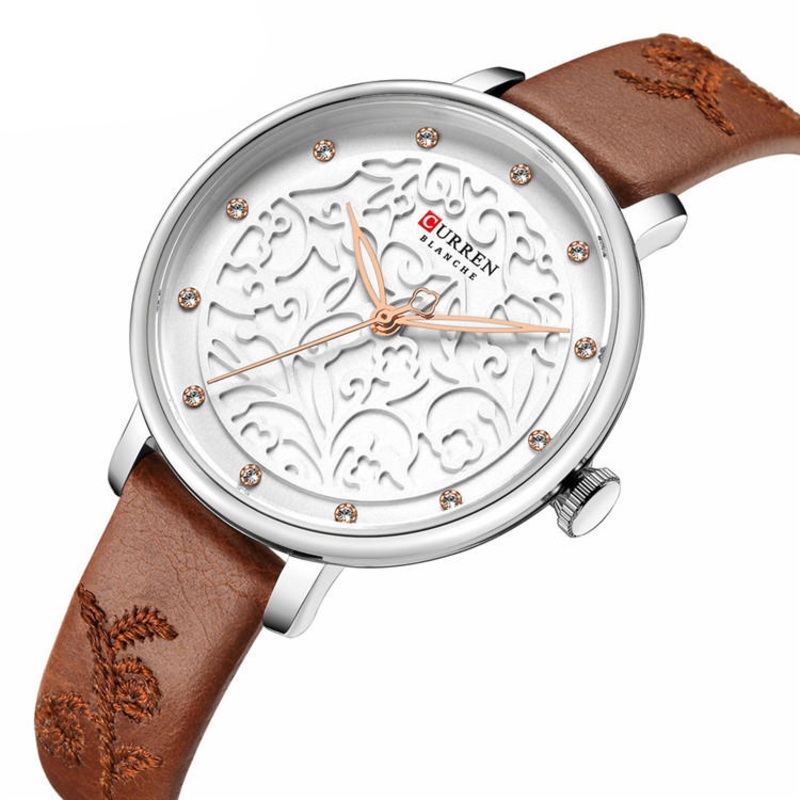 CURREN 9046 Crystal Leather Band Women Wrist Watch Elegant Design Quartz Watch