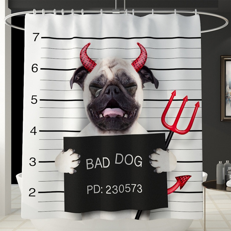 Devil Dog Waterproof Fabric Scenery Bathroom Shower Curtain Bathroom Toilet Rug Lid Toilet Cover Bath Mat Set
