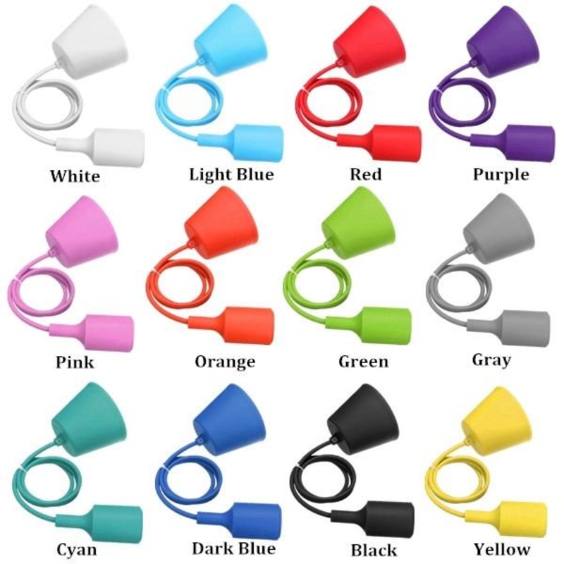 E27/E26 Socket Colorful Silicone Ceiling Pendant Lamp Light Bulb Holder Hanging Fixture