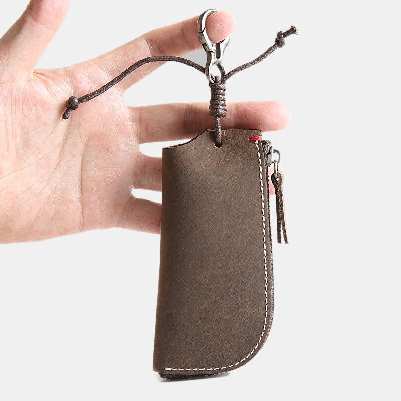 Men Genuine Leather Cowhide Mini Easy Carry Hanging Car Key Bag Keychain Wallet