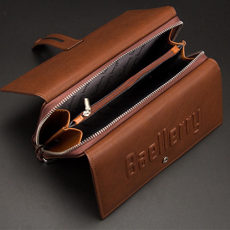 Mens Business Clutches Bag Vintage Long Purse 16 Card Slots Card Holder Wrist Handbag