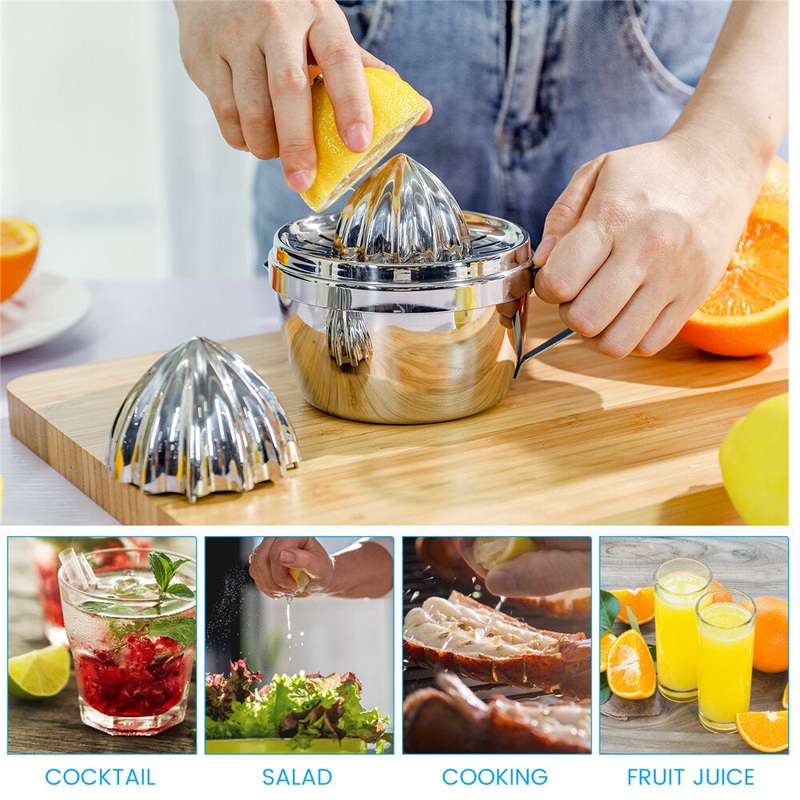 Stainless Steel Lemon Squeezer Manual Fruit Juicer Built-in Measuring Cup 500ml