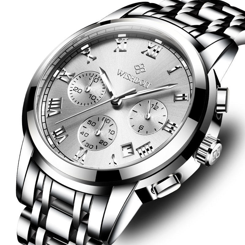 WISHDOIT WSD-016 Men Watch Fashion Chronograph Stainless Steel Strap Wrist Watch