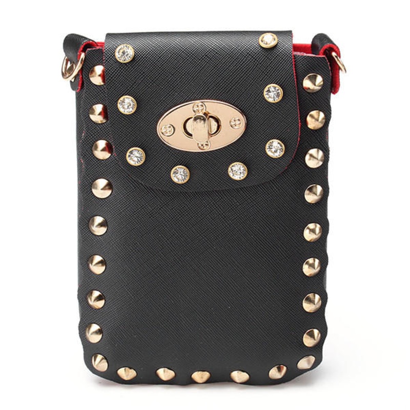 Women Chain Rivet Shoulder Bags Lock 6.5 Inch Phone Bags Case Crossbody Bags
