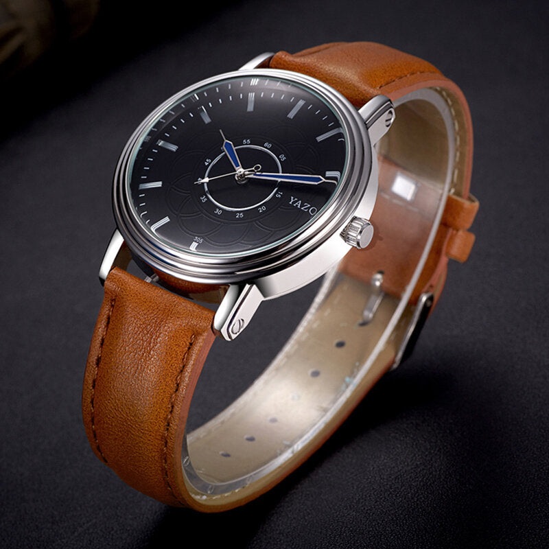 YAZOLE 305 Leisure Style Leather Band Quartz Watch Ultra Thin Men Wrist Watch