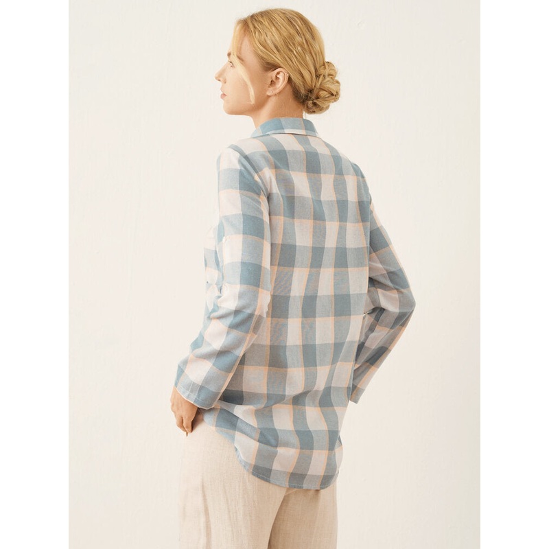 Check Pattern Dual Pocket Button Lapel Long Sleeve Shirt