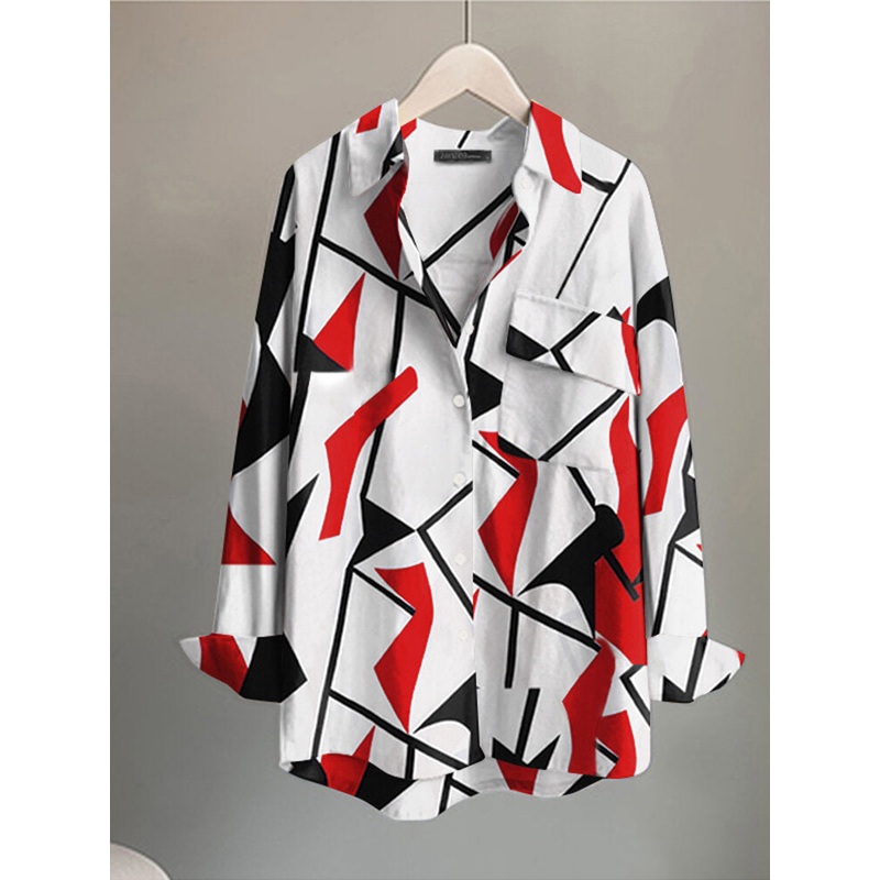 Geometric Pattern Pocket Button Long Sleeve Shirt