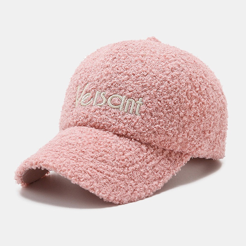 Men Baseball Cap Lambswool Plush Letter Embroidery Autumn Winter Warmth Fleece Cap Women