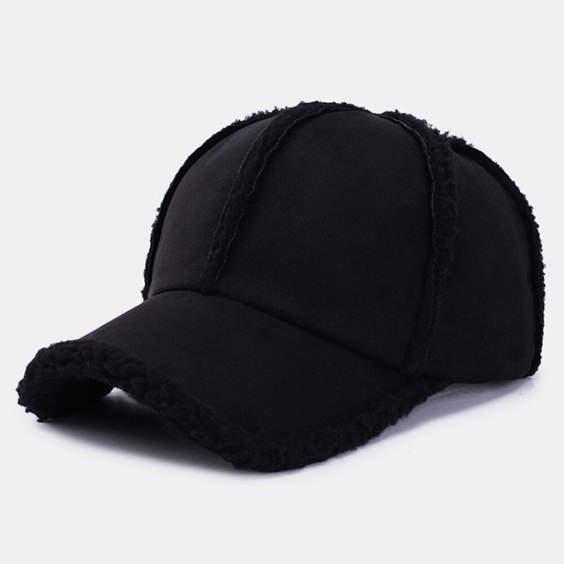 Men Cashmere Lamb Hair Winter Keep Warm Curved Brim Casual Solid Brief Sun Hat Baseball Hat