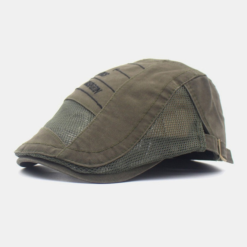 Men Cotton Letter Embroidery Mesh Breathable Adjustable Flat Hat Beret Hat Forward Hat