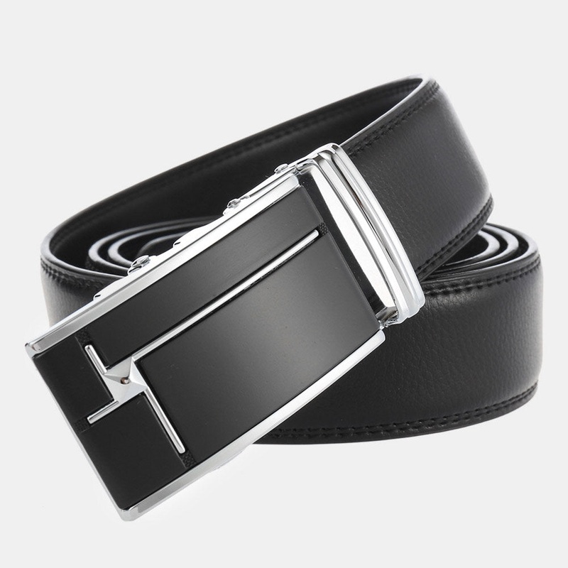 Men Genuine Leather Rectangular Alloy Automatic Buckle 3.5 CM Casual Business Wild Belt