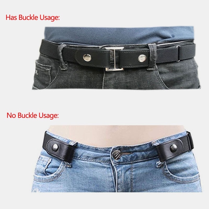 Men PU Leather Adjustable Slim Elastic Invisible Dual-Usage Wild Jeans Belt