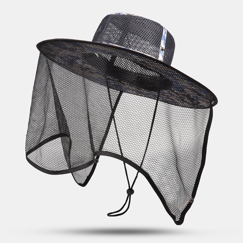 Men’s Hiking Travel Sun Hat Outdoor Fishing Cap Breathable Mesh Gauze Casual Hat Bucket Hat