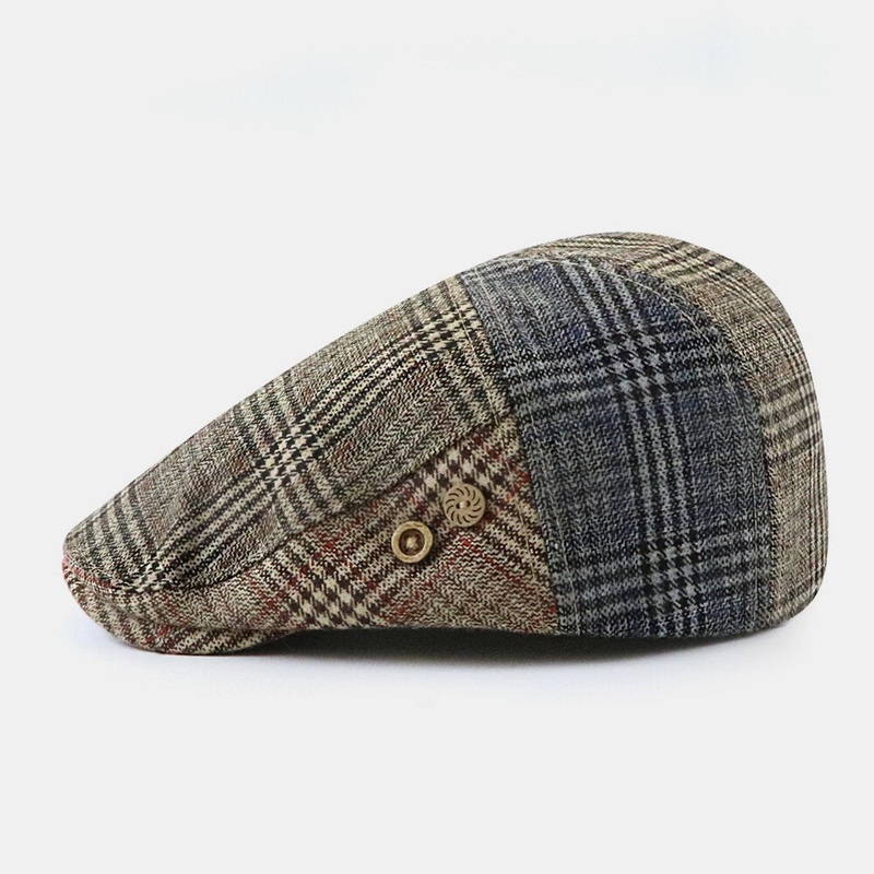 Men Wool British Style Retro Lattice Stripe Pattern Casual Keep Warm Forward Hat Beret Hat