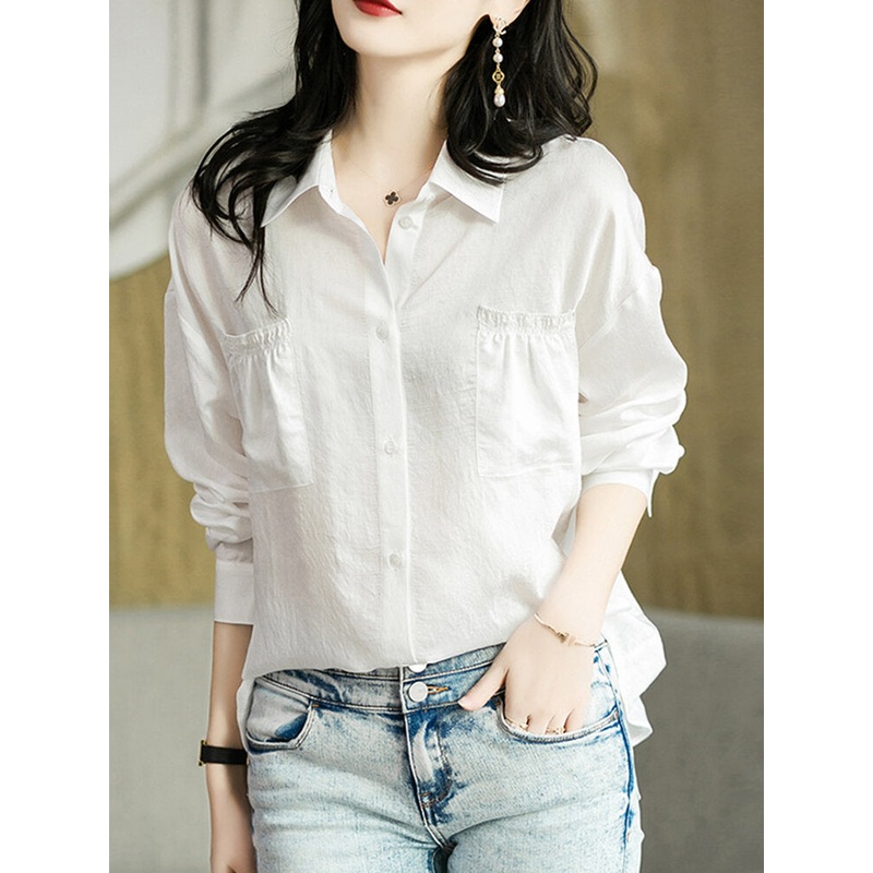 Solid Button Front Pocket Lapel Long Sleeve Shirt