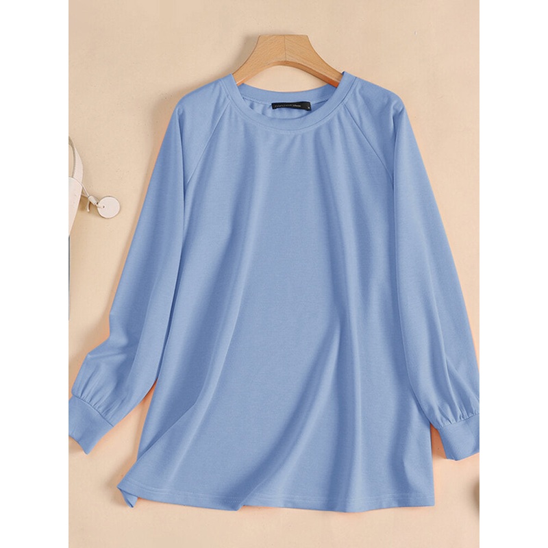 Solid Long Sleeve Loose Crew Neck Causal Sweatshirt