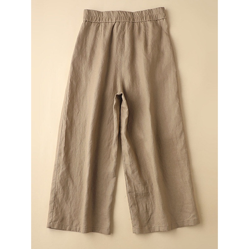 Solid Pocket Zip Front Elastic Waist Straight Leg Pants