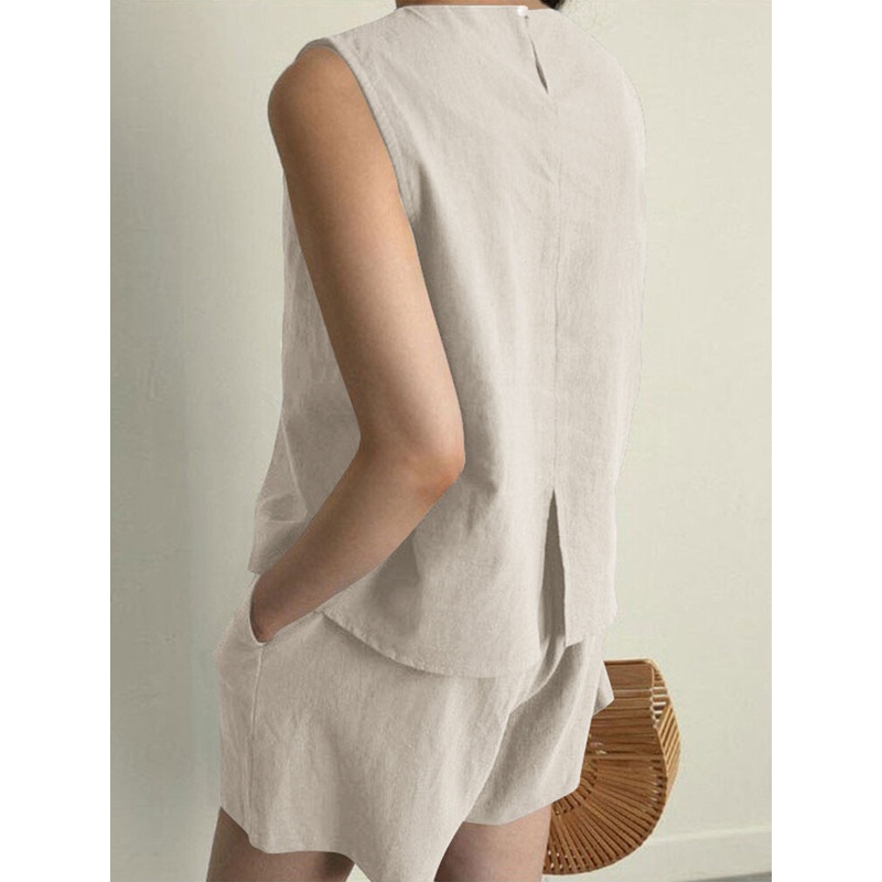Solid Slit Back Pocket Elastic Waist Two Pieces Suit