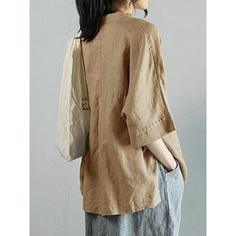Solid Split High-Low Hem V Neck Loose Casual Blouse