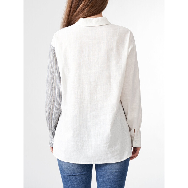 Stripe Contrast Button Front Long Sleeve Lapel Casual Shirt