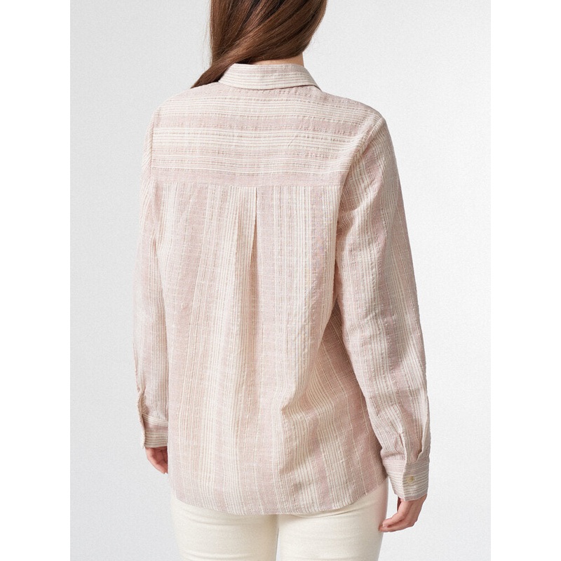 Stripe Print Pocket Button Front Long Sleeve Lapel Shirt