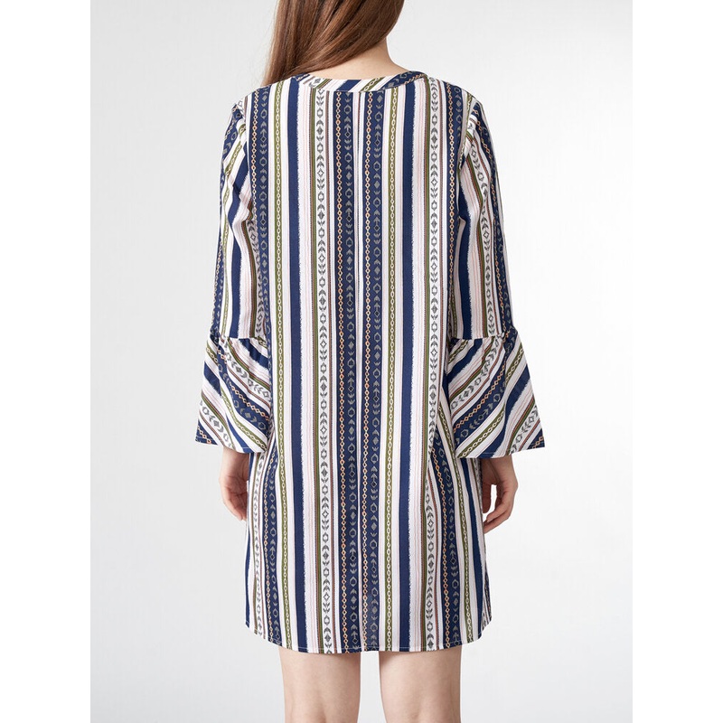 Tribal Pattern Bell Sleeve V-neck Dress For Women