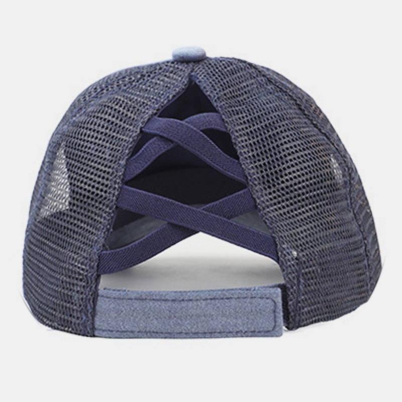 Unisex Cotton Cross Strap Design Mesh Breathable Casual Sunshade Broken Hole Baseball Cap