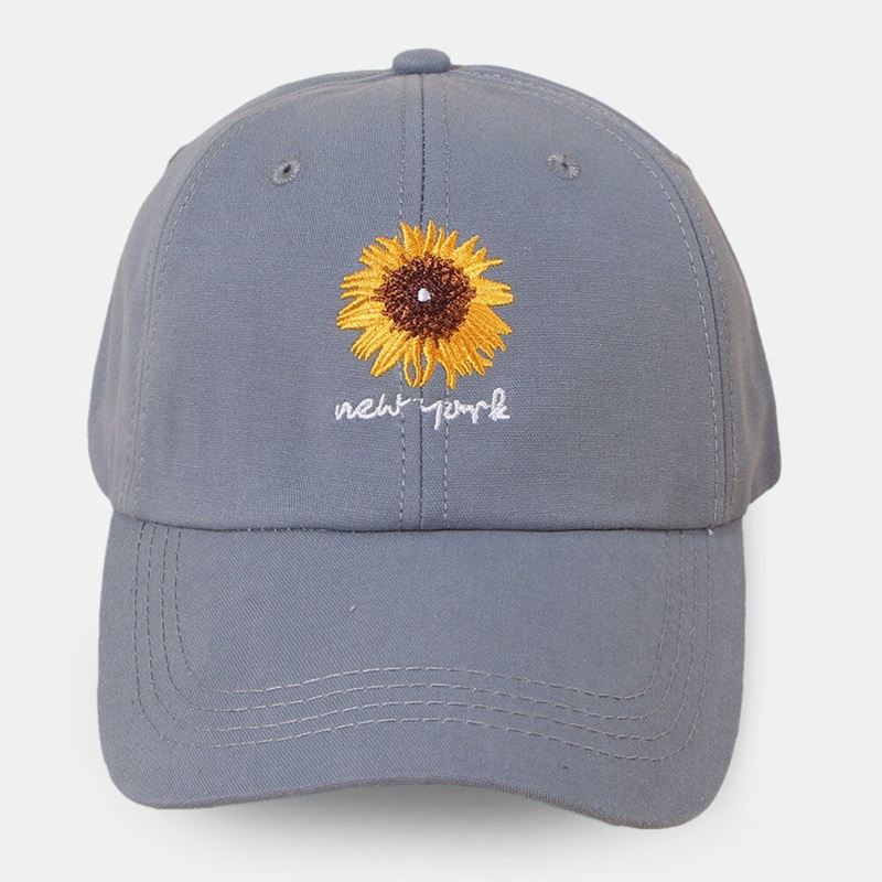 Unisex Cotton Solid Color Letter Daisy Pattern Embroidery Wide Brim Sunshade Baseball Cap