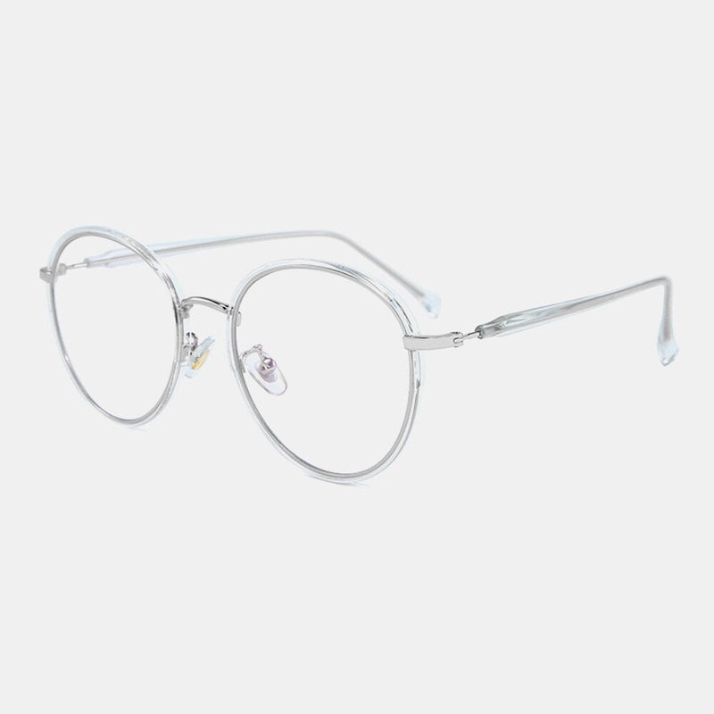 Unisex Fashion Metal Big Frame Round Frame Glasses Casual Outdoor Anti-Blue Flat Glasses