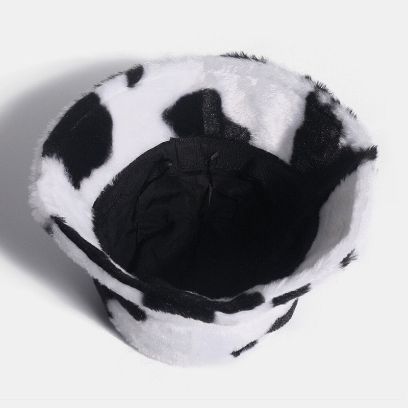 Unisex Rabbit Hair Warm Plush Cow Pattern Outdoor Casual All-match Bucket Hat
