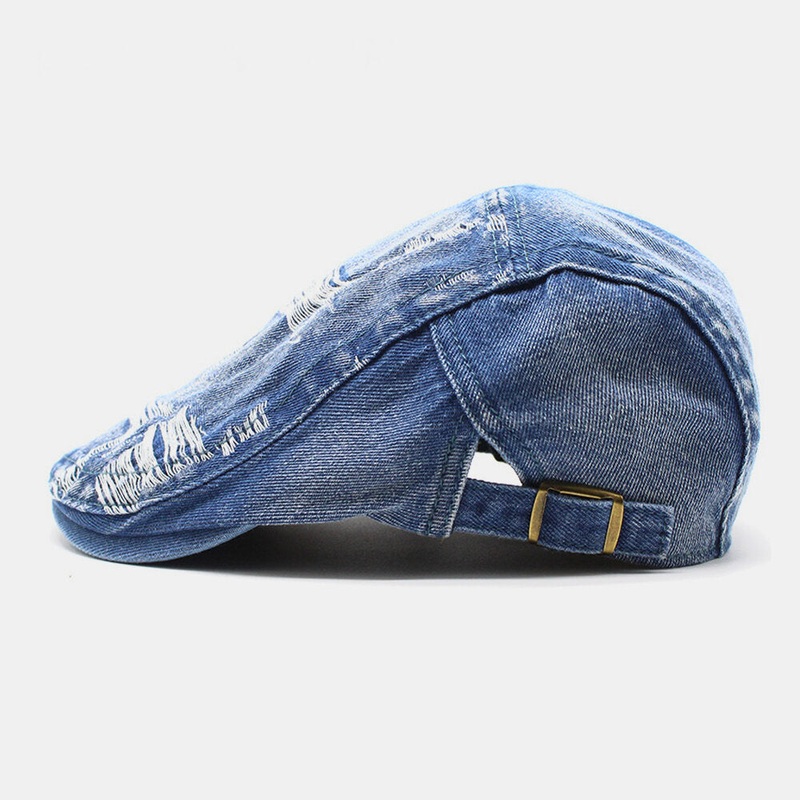 Unisex Washed Denim Edging Hole Make-old Retro Sunshade Forward Cap Beret Caps Flat Hat