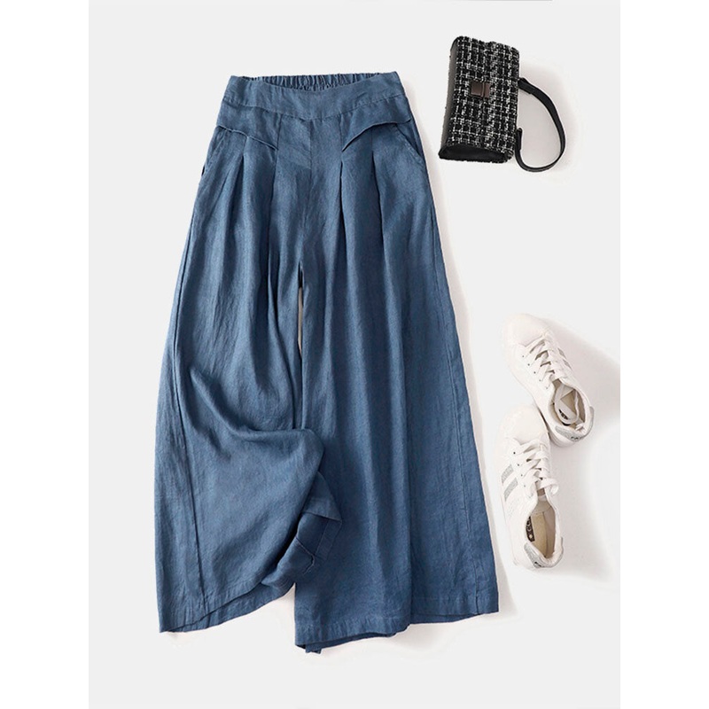 Wide Leg Solid Pants With Pocket For Women