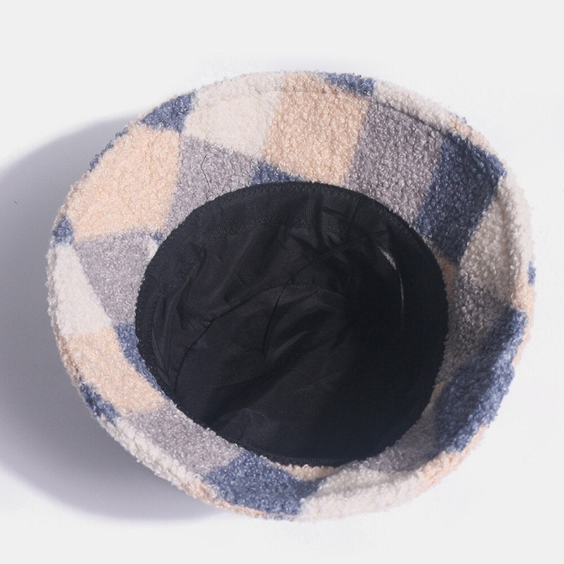 Women Cotton Lamb Hair Warm Casual Fashion All-match Lattice Pattern Bucket Hat