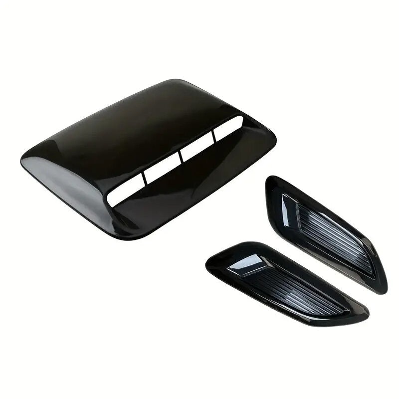 3pcs Universal Car Air Flow Intake Hood Scoop Vent Bonnet Decorative Cover Center Side Air Outlet Hood