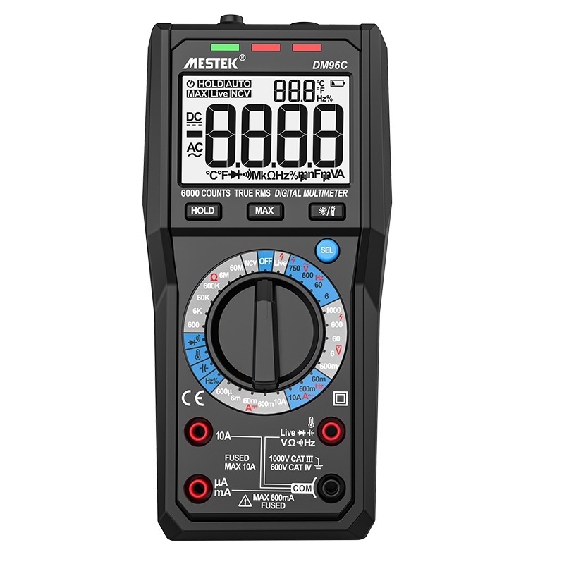 MESTEK TRMS Large Au-to Digital Multimeter Auto Range Fast Accurately Measures Multimetro 1000V 10A AC DC Ohm Hz NCV Live Voltage Meter