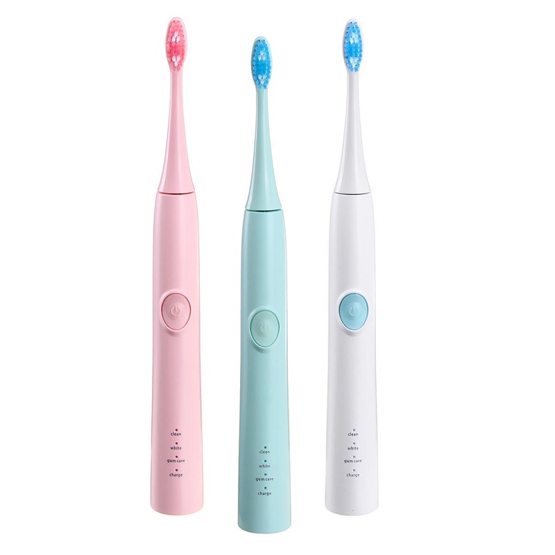 3 Modes USB Mute Electric Toothbrush Acoustic Wave Vibration Waterproof W/2 Brushes Head
