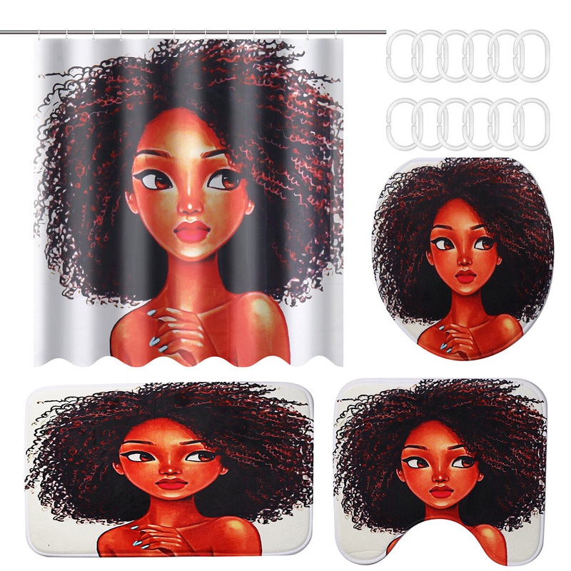 3D African American Retro Style Print Waterproof Polyester Shower Curtain with 12 Hooks for Bathroom Decor