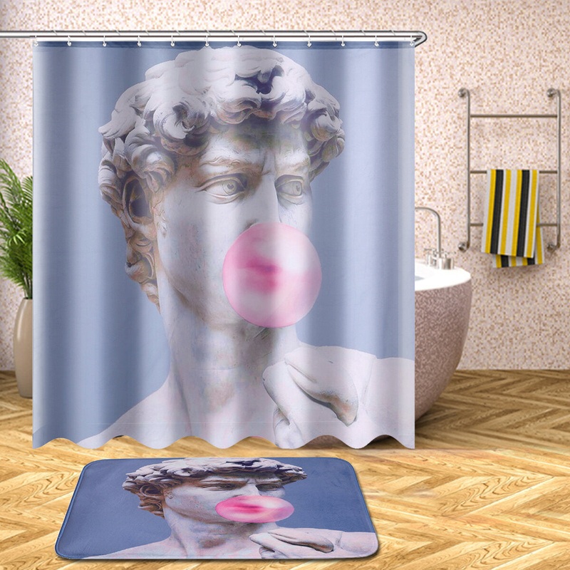 4 Pcs Waterproof Shower Curtain Polyester Set David Sculpture Bathroom for Home Shade