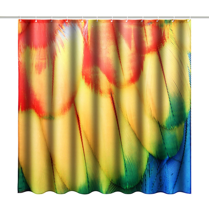 71” Polyester Bathroom Shower Curtains Multicolor Animal Feather with 12 Hooks