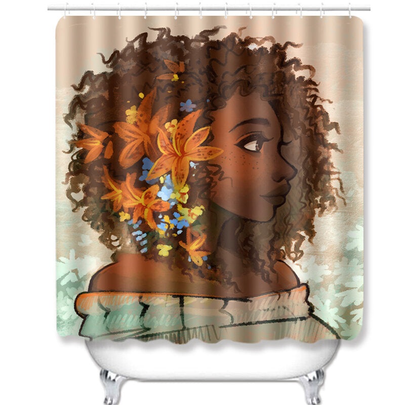 African Girl Shower Curtain With Bath Mats Rugs Toilet Cover Mats For Home – Shower Curtain