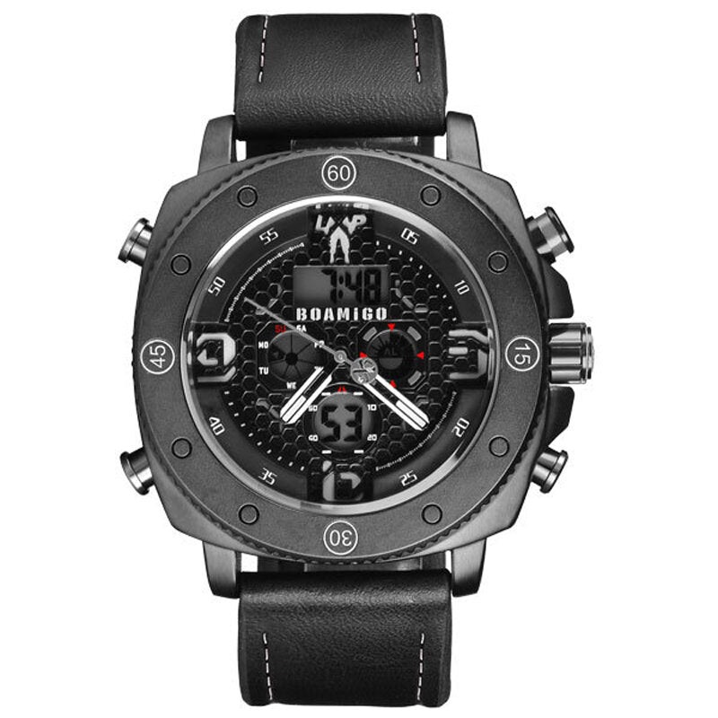 BOAMIGO F525 Fashion Men Digital Watch Creative Dial Luminous Week Display Chronograph LED Dual Display Watch