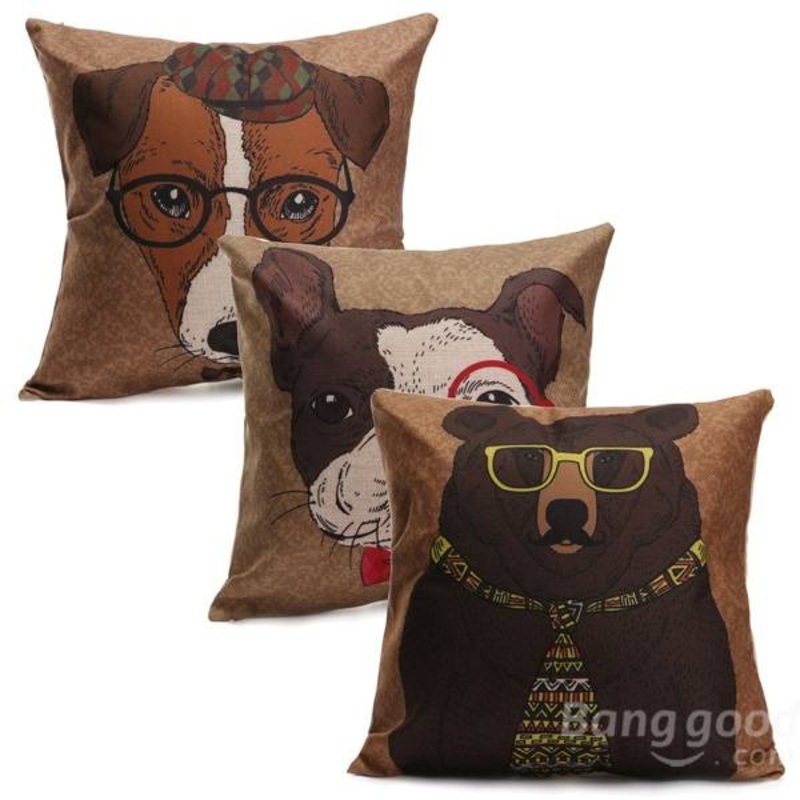 Cartoon Dog Cotton Linen Pillow Case Sofa Waist Throw Cushion Cover Home Decor