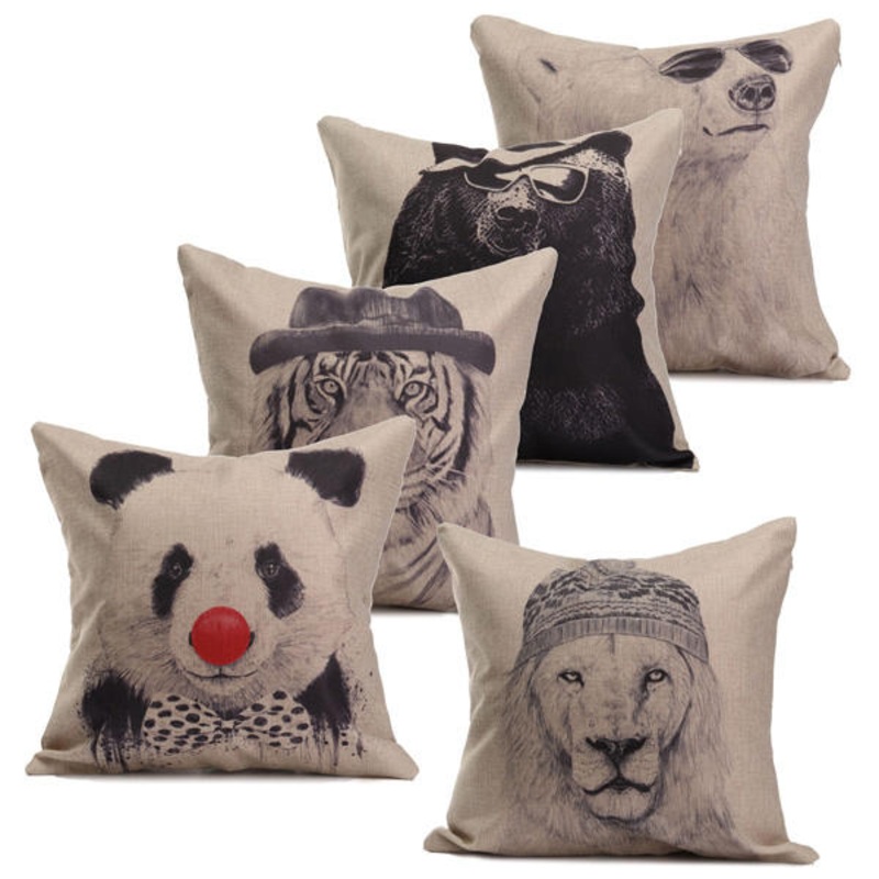 Cotton Linen Animal Throw Pillow Case Home Office Cushion Cover
