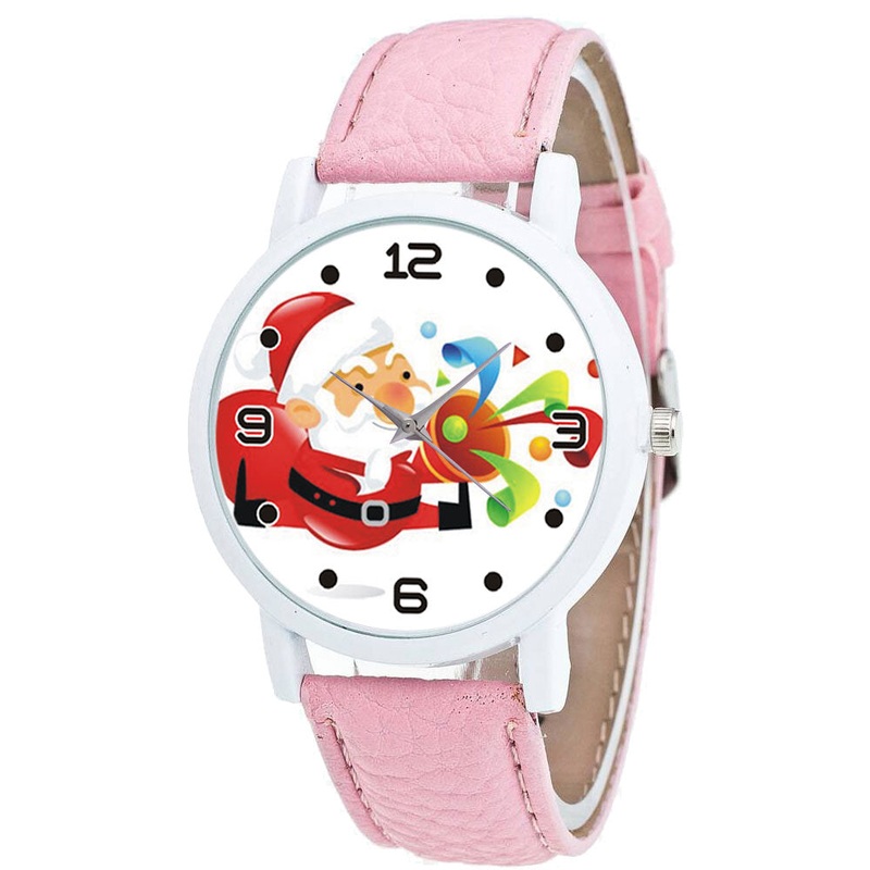 Fashion Christmas Santa Claus Blowing Suona Pattern Cute Watch Leather Strap Men Women Quartxz Watch